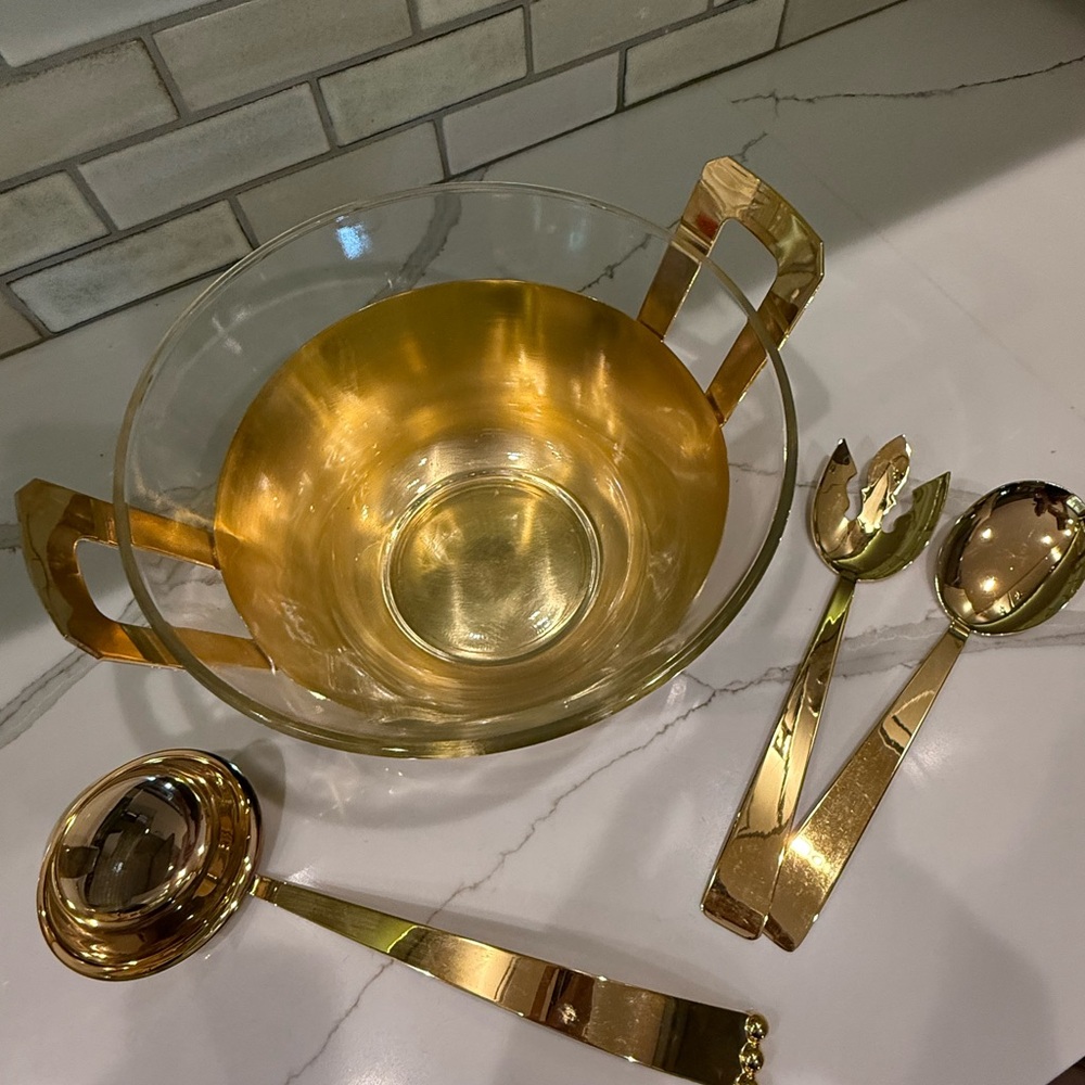 Elegant Gold Convertible salad or punch bowl Set